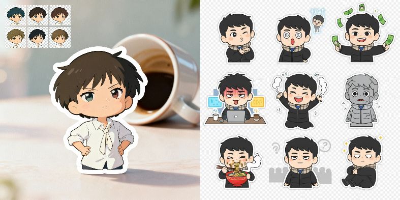 Chibi Character Sticker Pack: Expressive Ghibli-Style Emotes