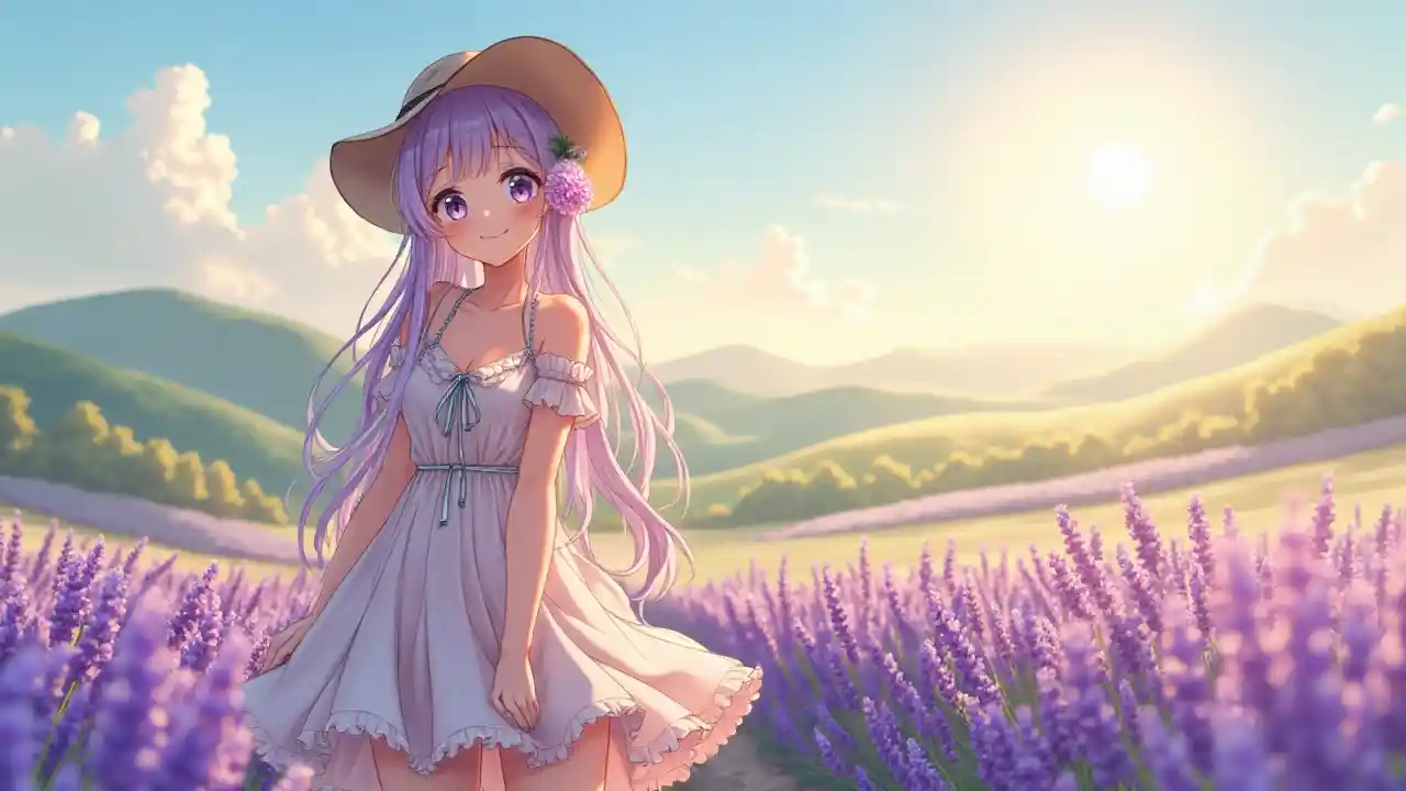 Anime Girl Lavender Field