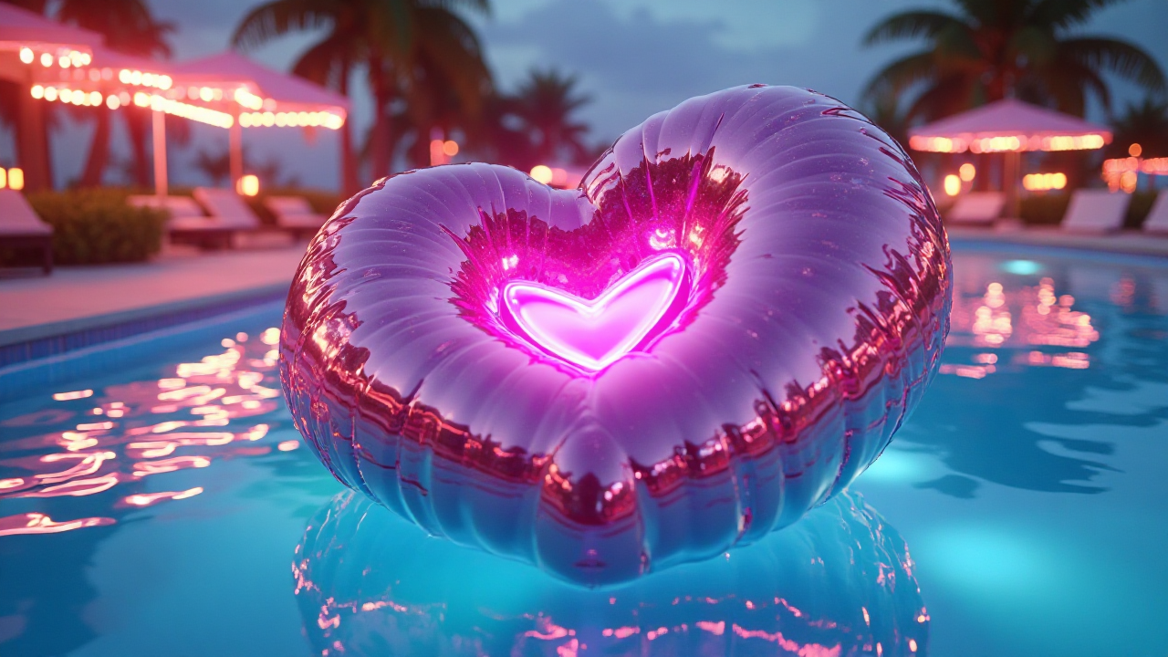 Hyper Realistic Chrome Heart Pool Float in Miami Beach