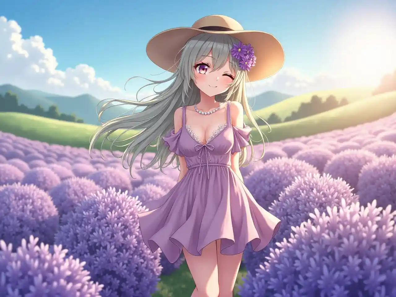 Anime Girl Lavender Field Romance