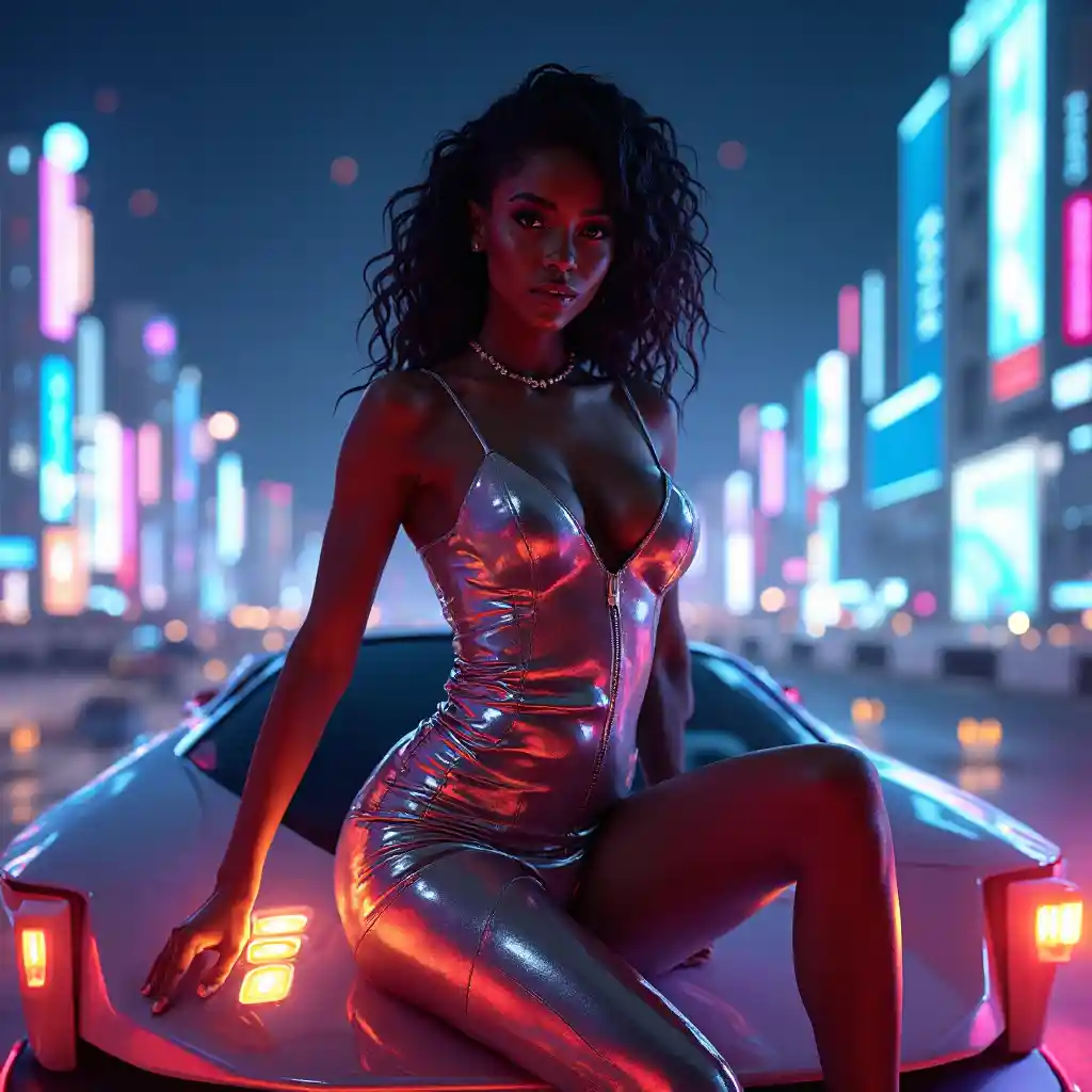 Neon Hovercart Pose Futuristik