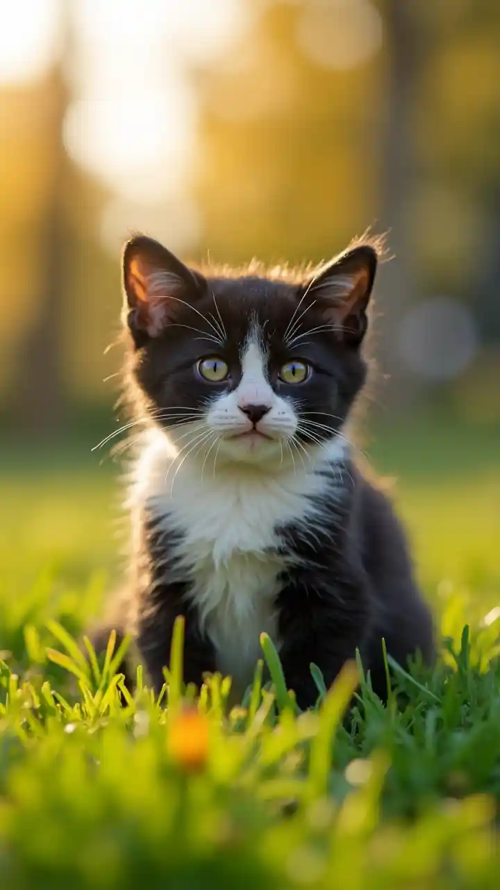 Kitten Katika Bustani ya Majira ya Kuchwa