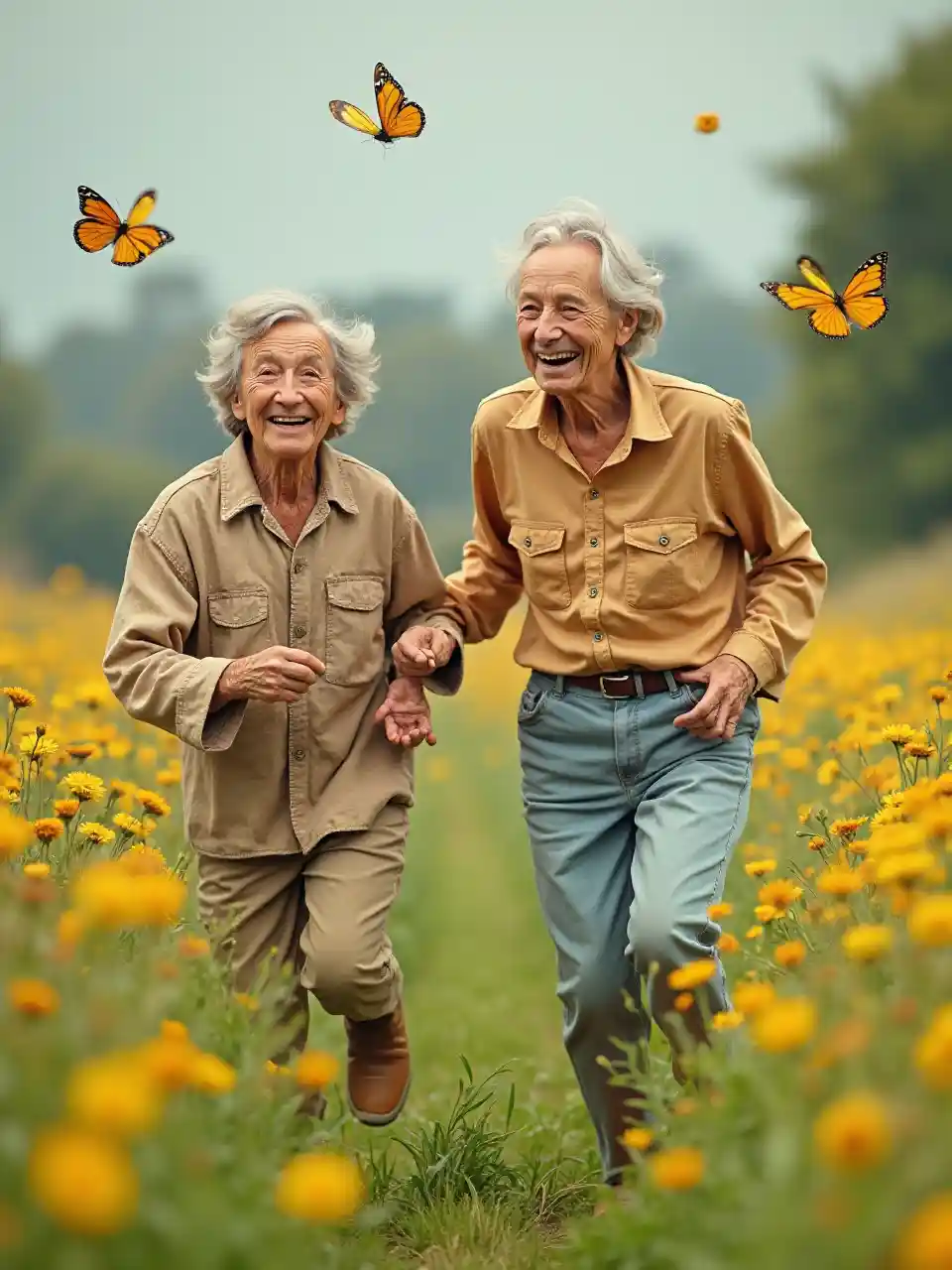 Feliz Anciano Corriendo Colorido