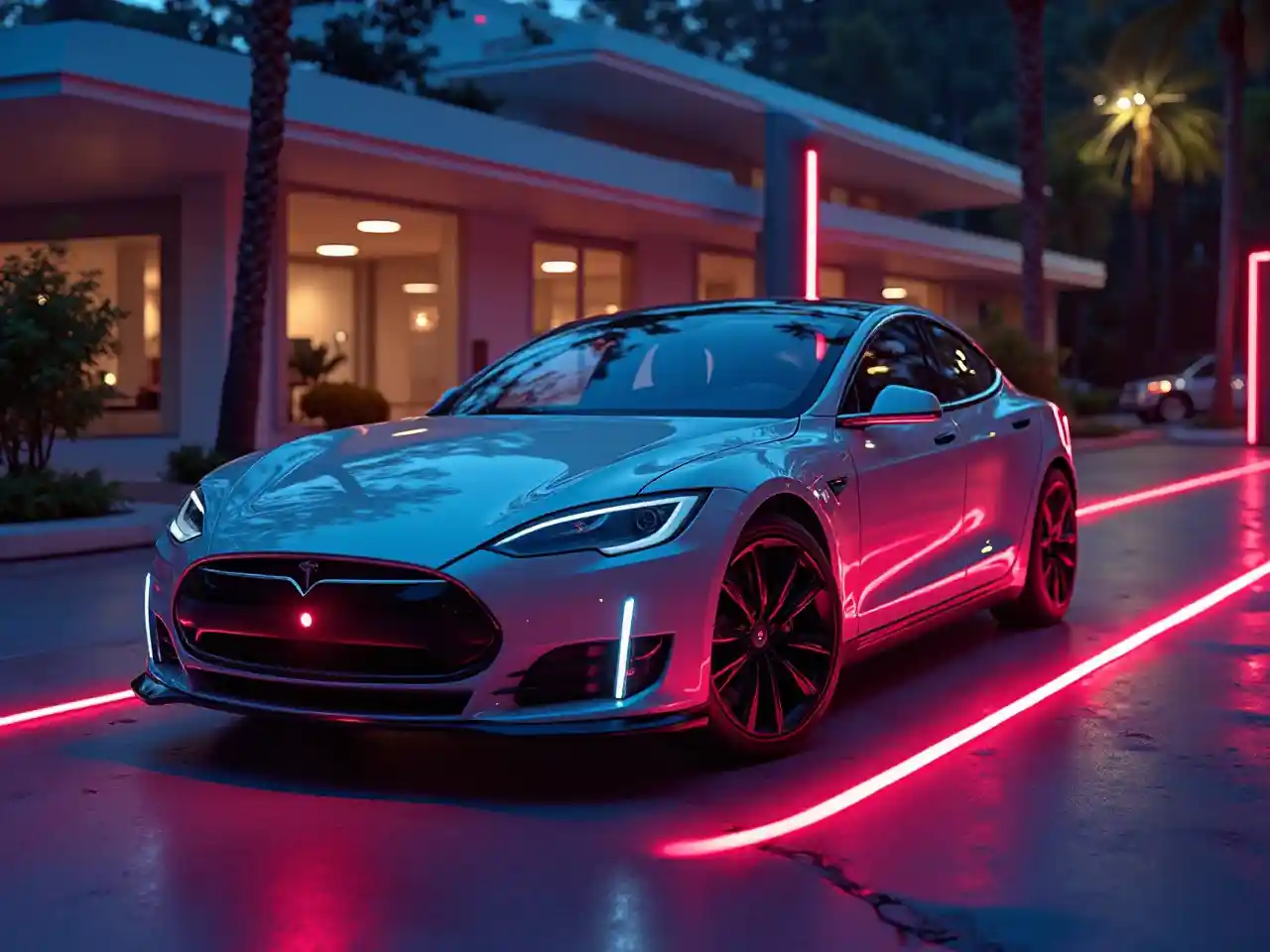 Neon Tesla Arabası