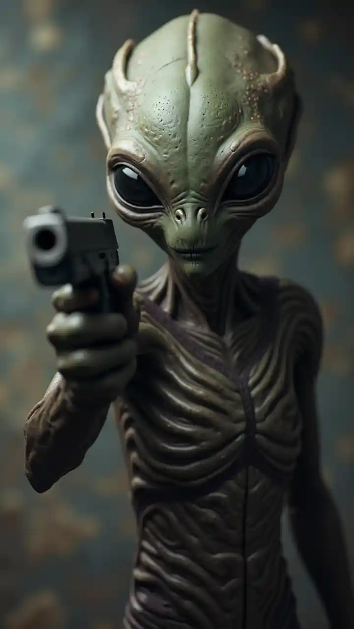 Alien Gun Pointing Camera