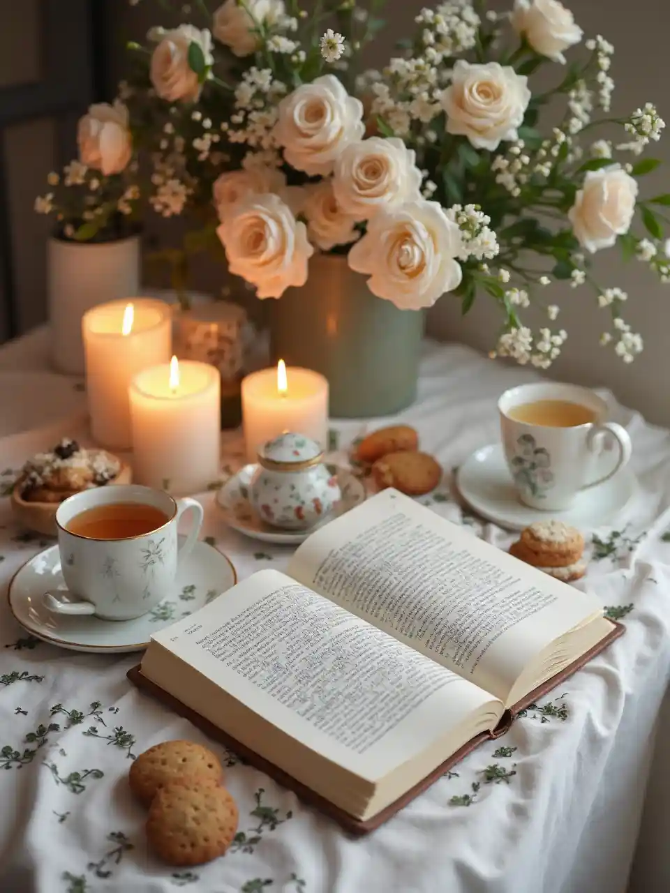 White Book Floral Table Tea