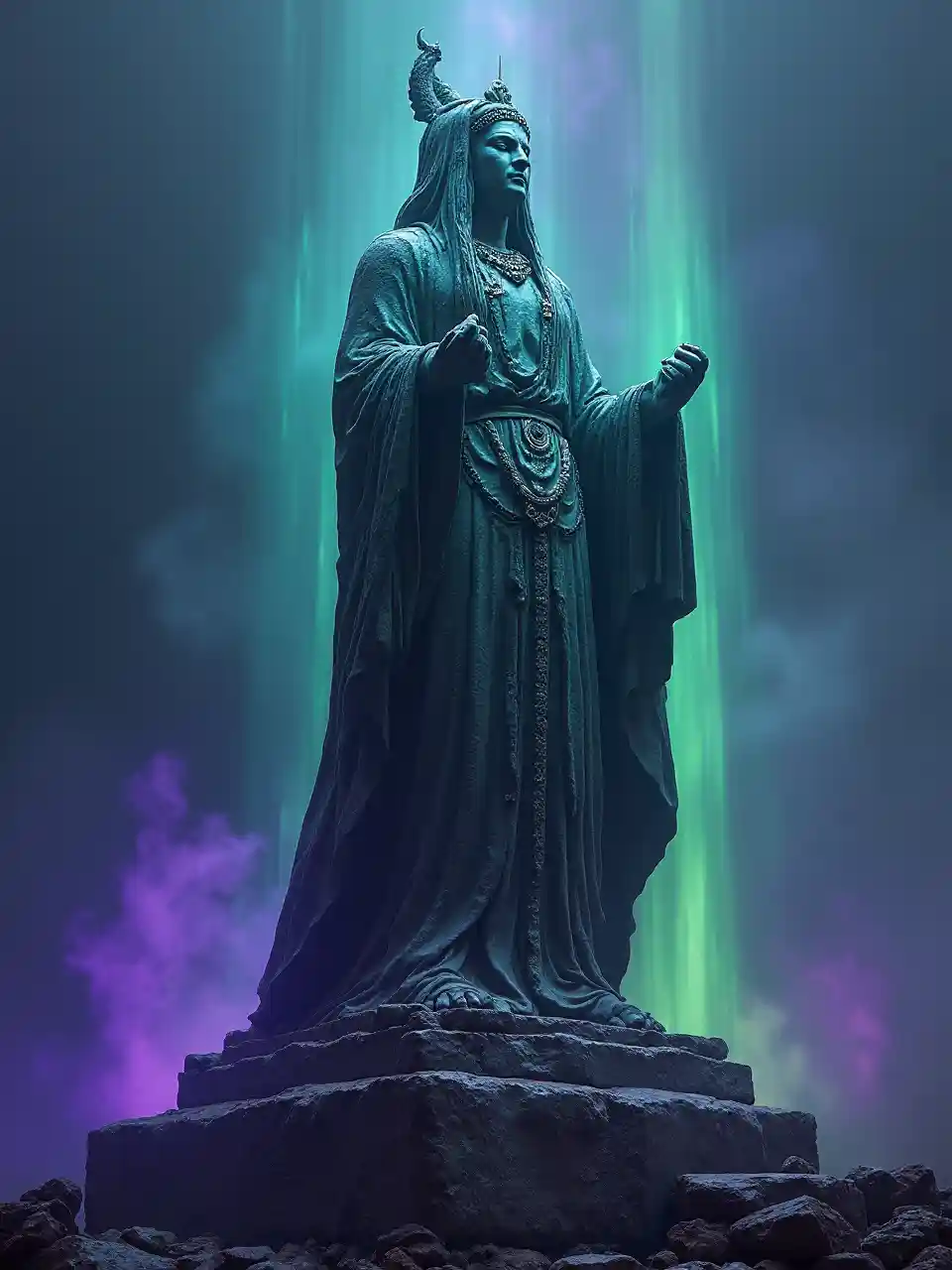 Une puissante statue lumineuse de l'Antiquité