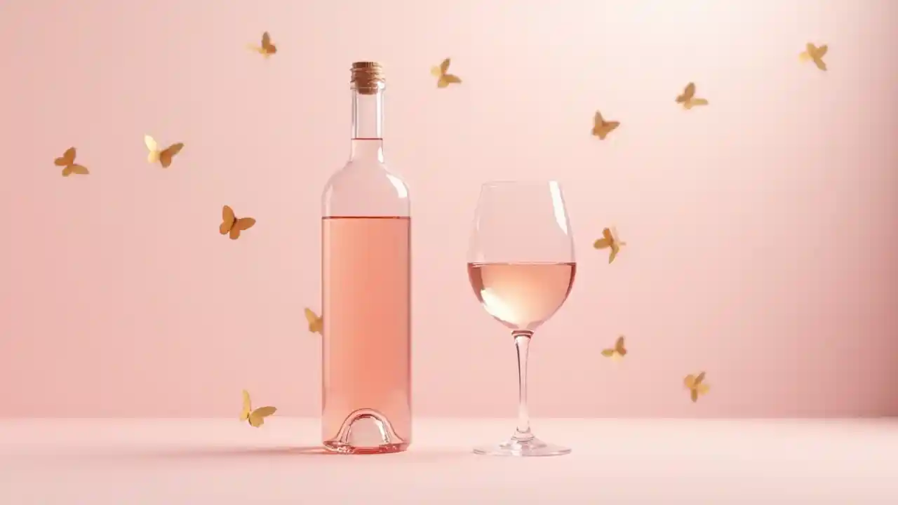 Botella de vino rosa
