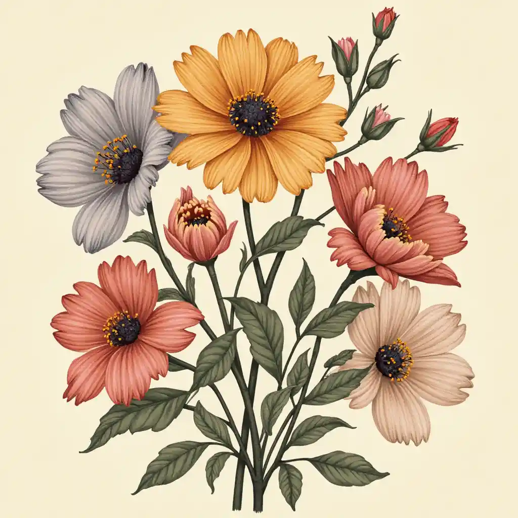 Vintage Çiçek İllustrasyonu Sanatı