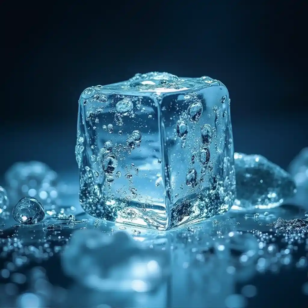 Fotografia sott'acqua di un cubo di ghiaccio che si scioglie