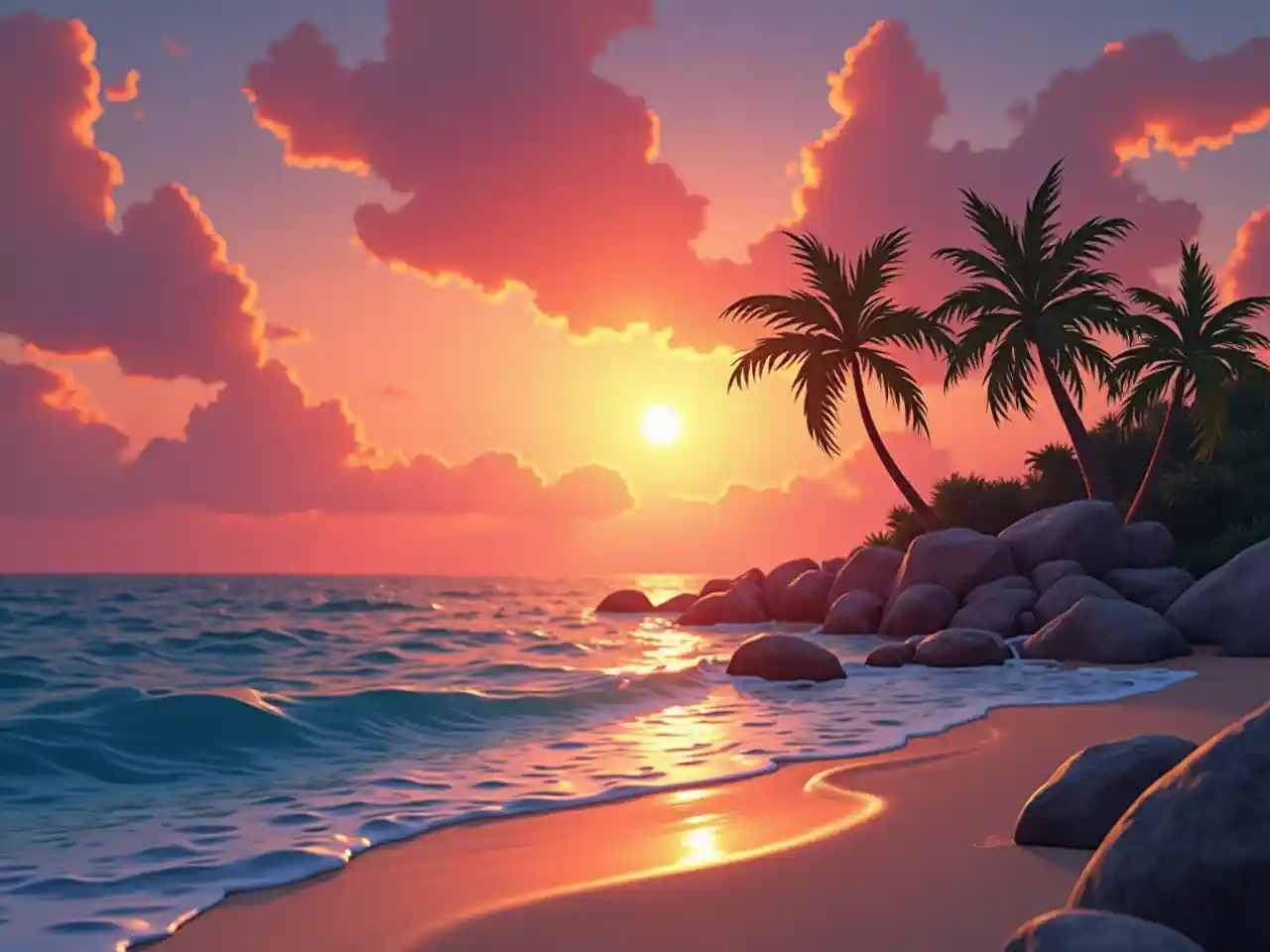 Puesta de sol de la isla de Disney