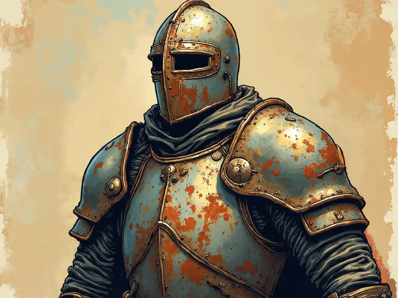 Armadura oxidante de escudero medieval