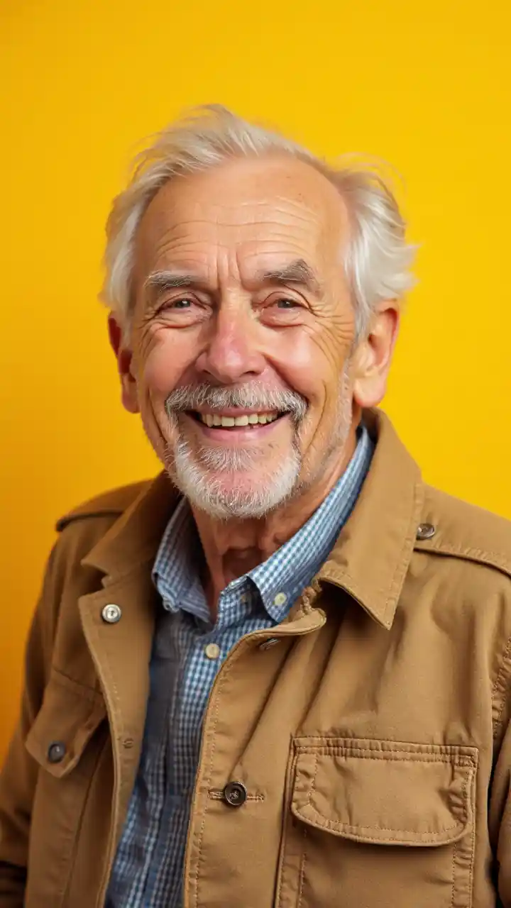 Pria Tersenyum Latar Belakang Kuning