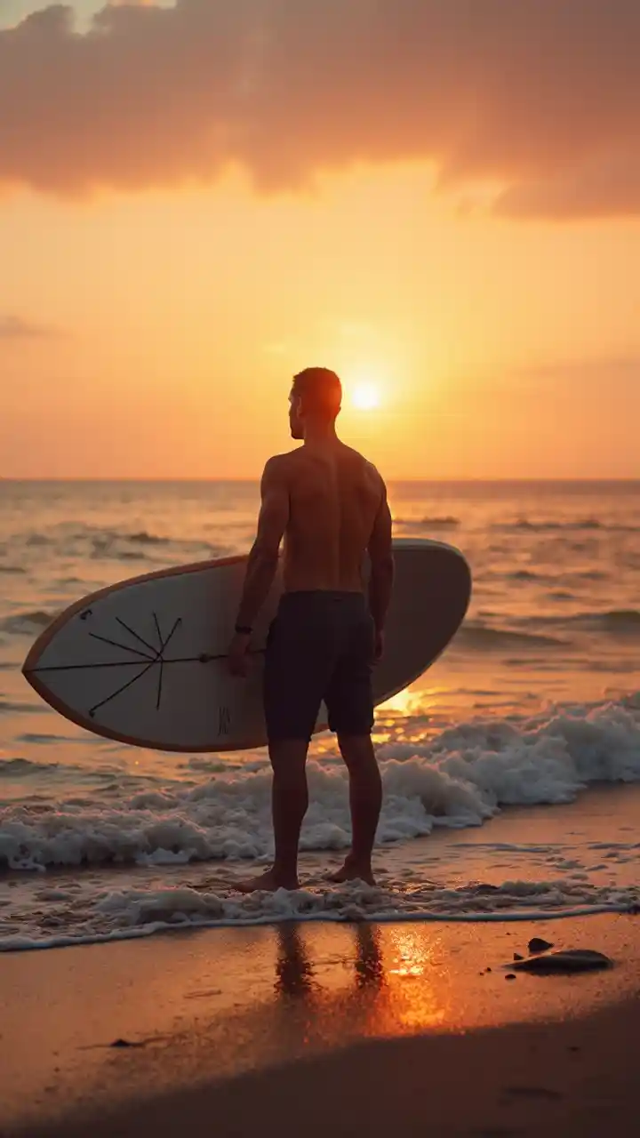 Paddleboard vista tramonto spiaggia