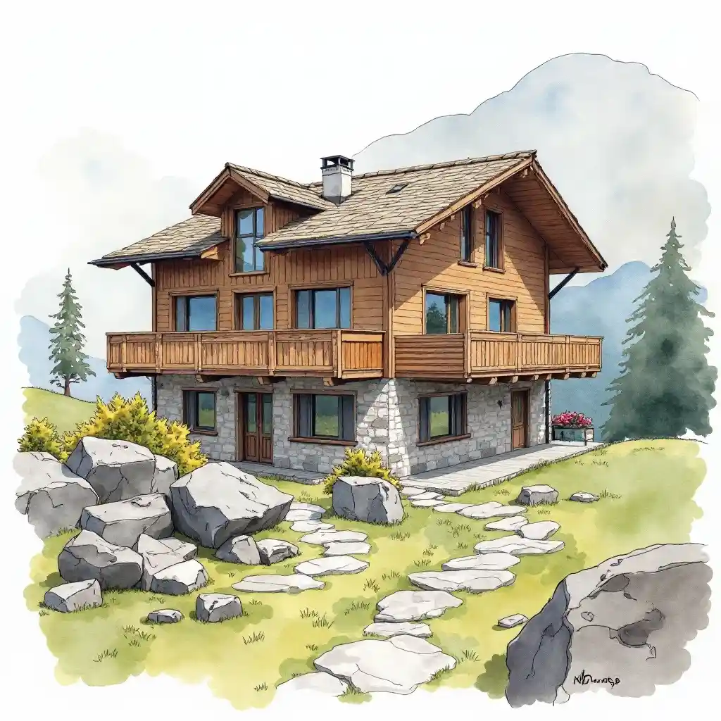 Austrian Chalet Watercolour Sketch Monge