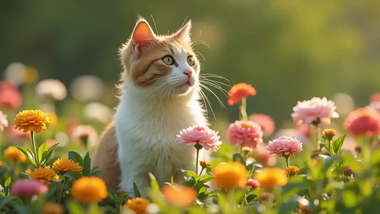 Il gatto nel giardino dei fiori