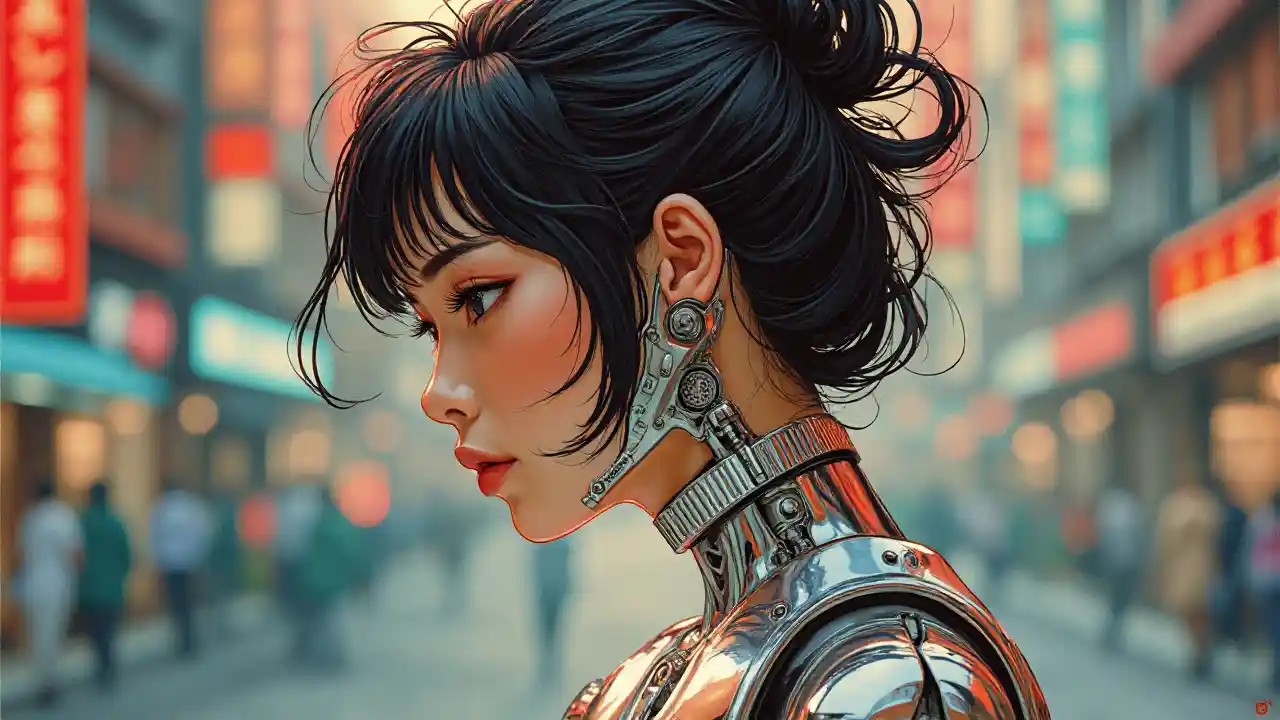 Retro Bionic Asian Bombshell Poster