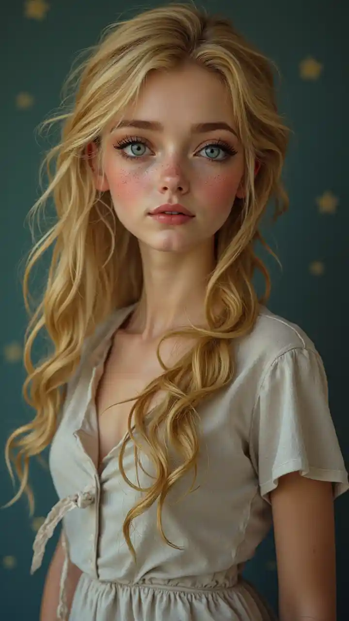 Blonde fille aux yeux bleus