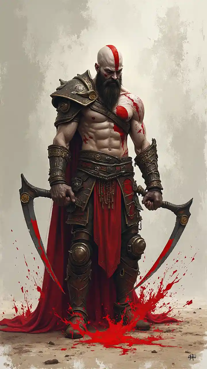 Kratos Defeated Crying Kneeling