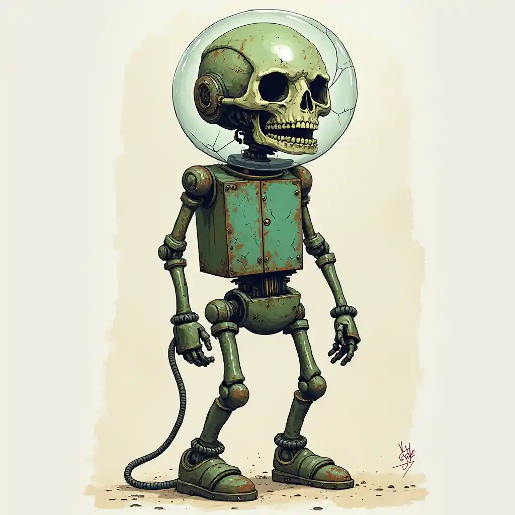 Cúpula del cráneo del robot oxidado