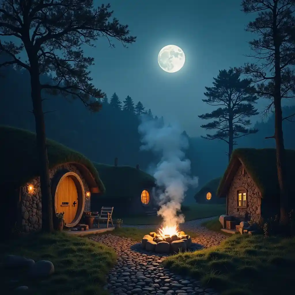 जादुई हॉबिट्स गांव की रात