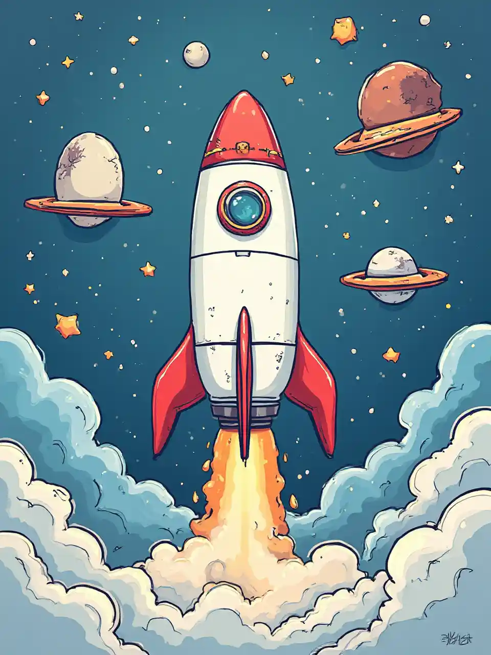 Arte della linea del razzo spaziale