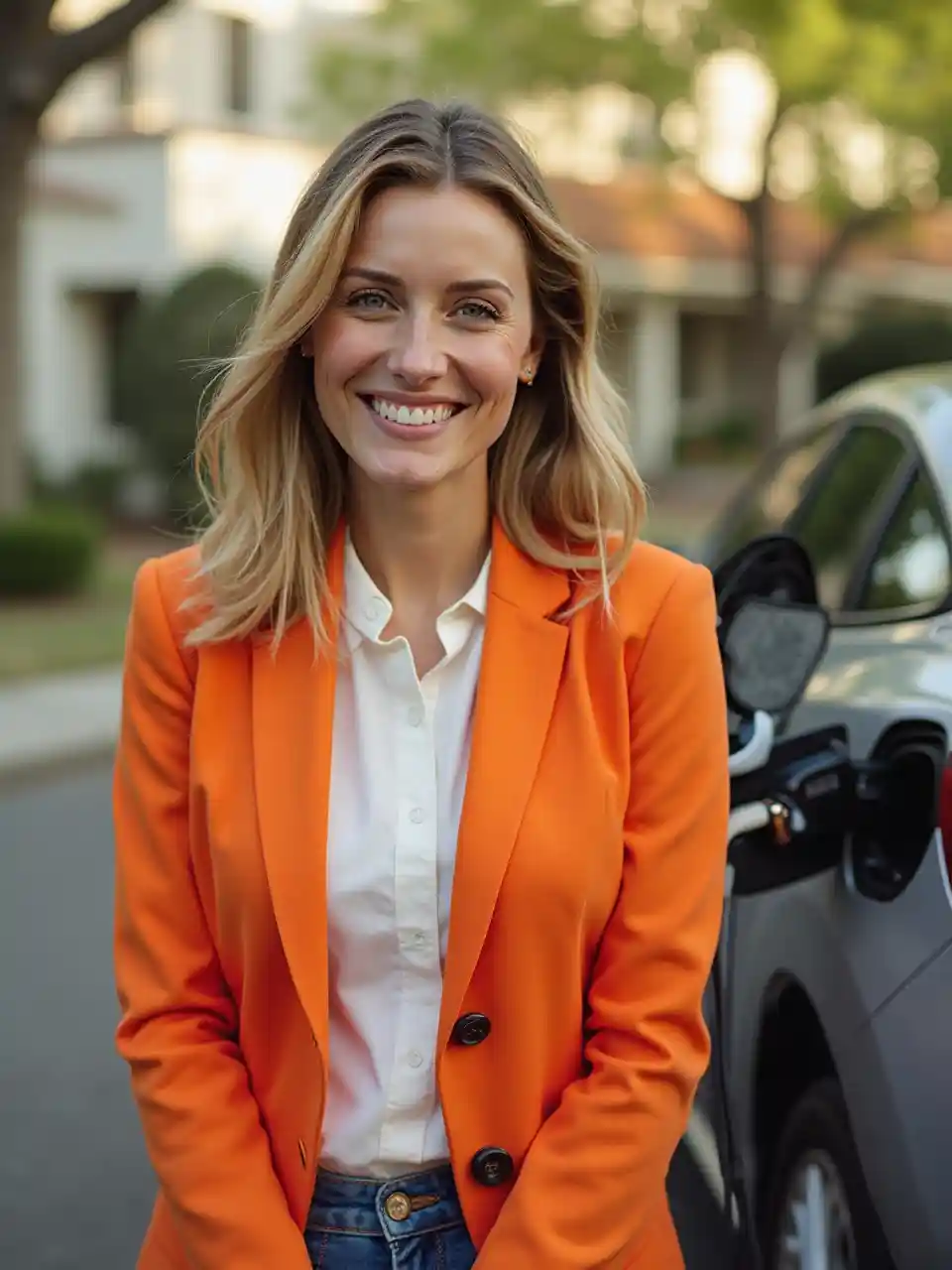 Elektrikli Arabayı Şarj Eden Kadın