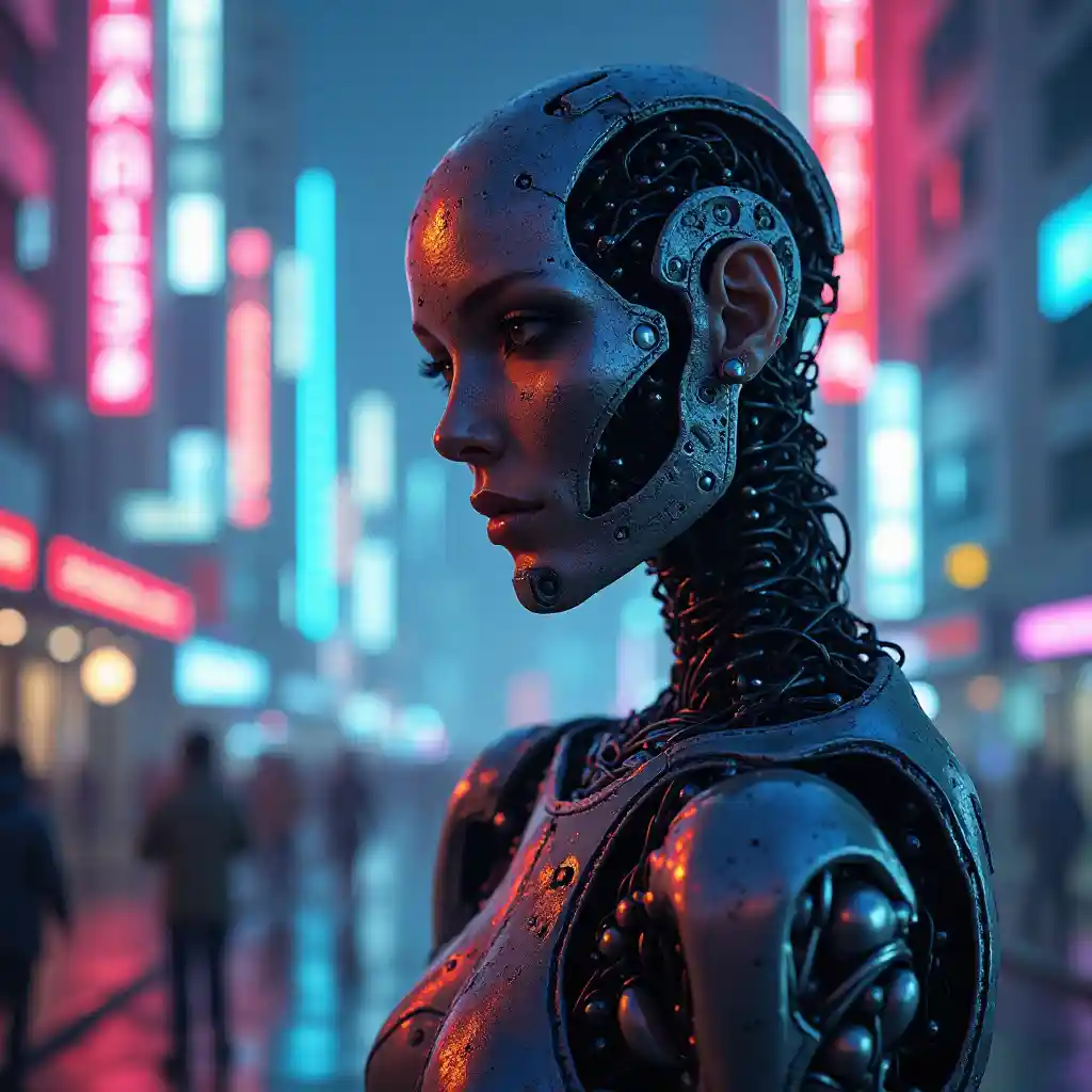 Neon Robot Retrato futurista de ciencia ficción