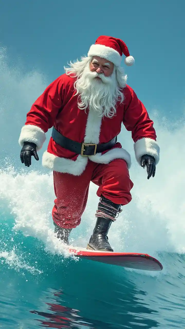 Julemanden surfer rød