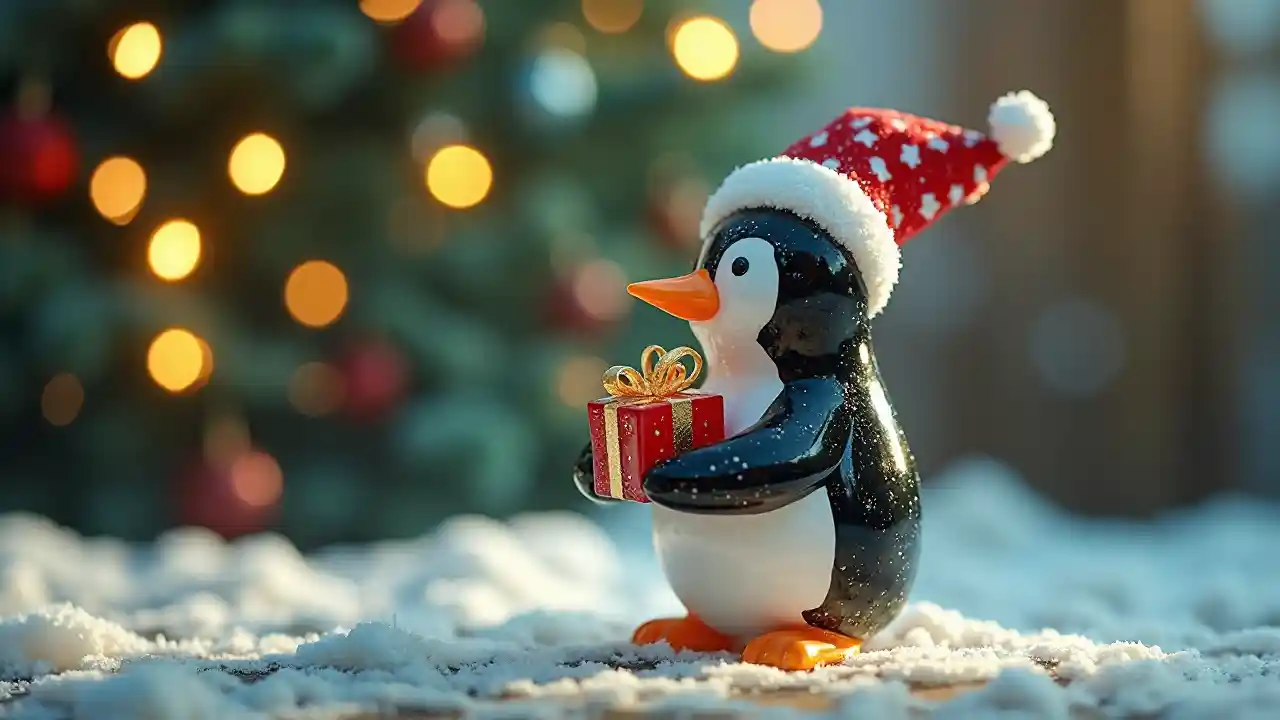 Christmas Penguin Glass