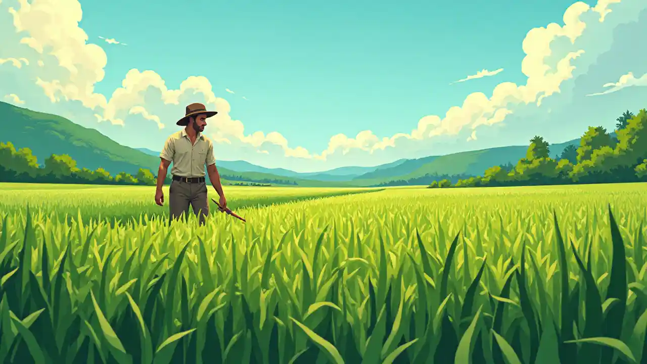 En bonde sår grønne marker