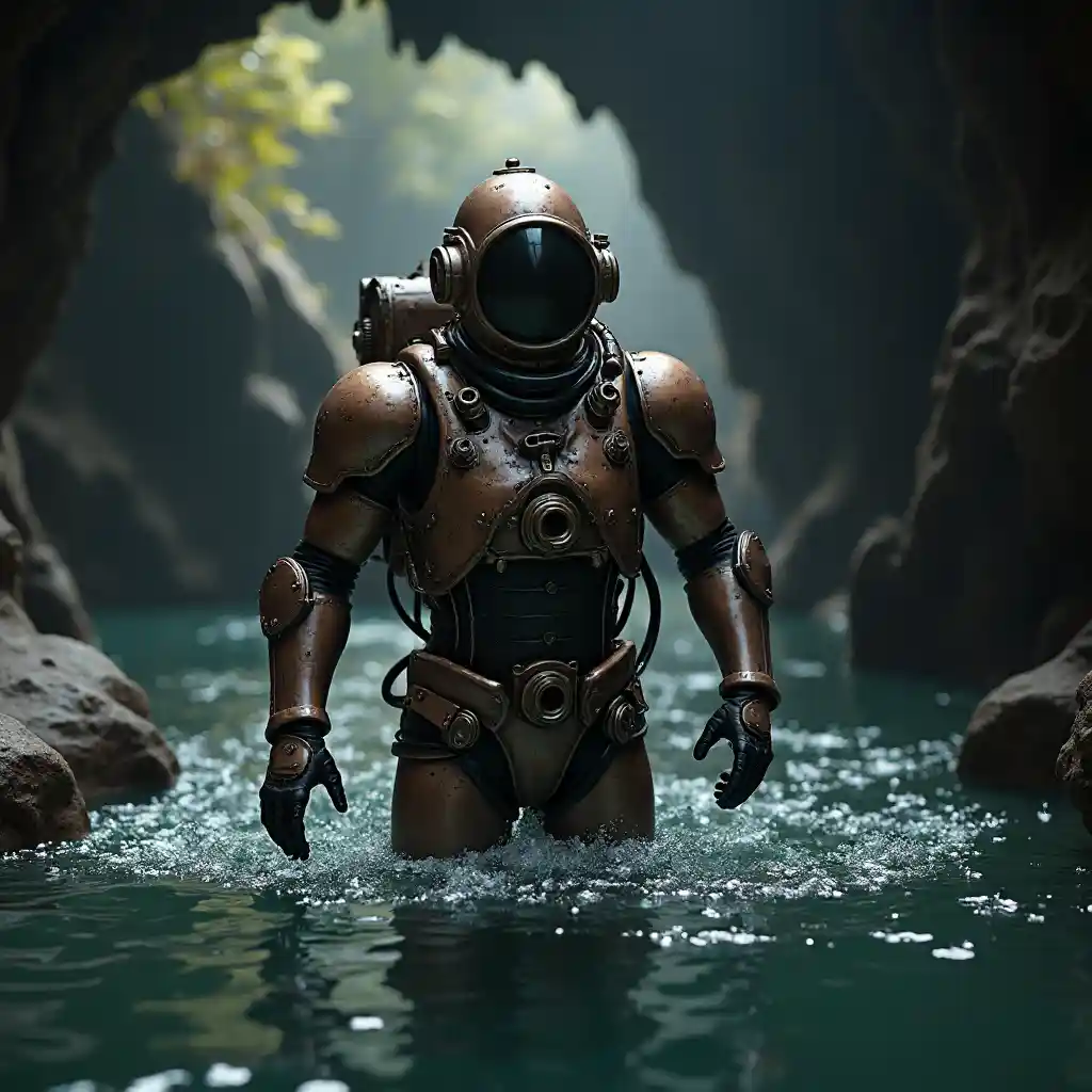Old Robot Diving Cave