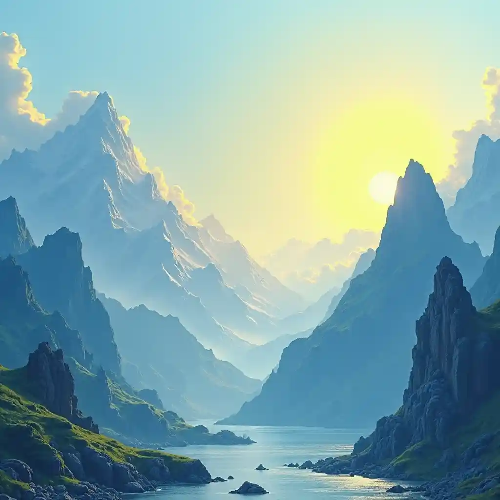 Blue Mountain View Yellow Burst