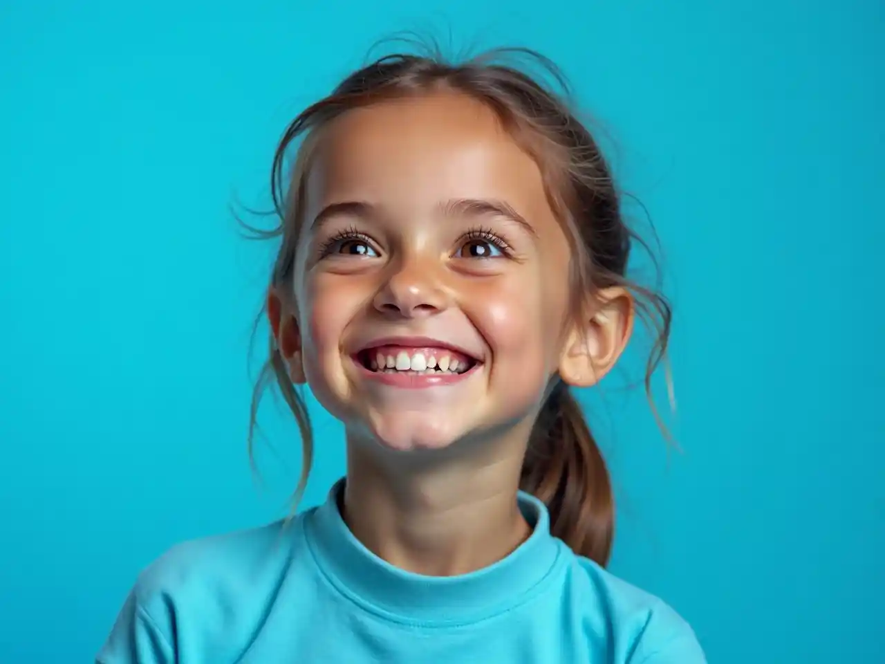 Lächelndes Mädchen blauer Hintergrund