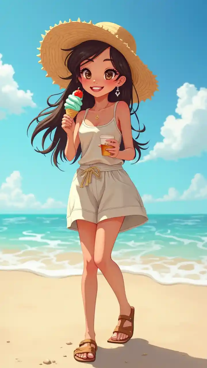 Msichana Ice Cream Beach Summer