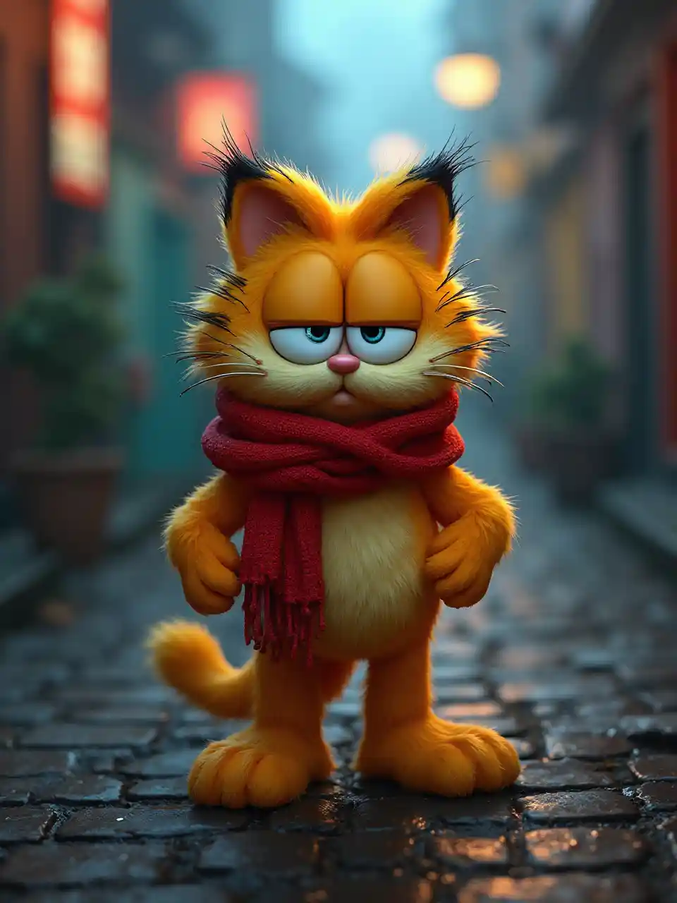 Fluffy Garfield in Dystopian Street