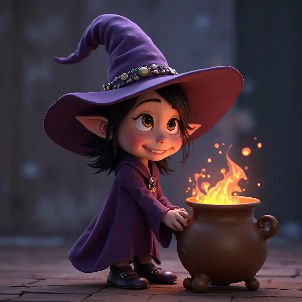 Personnage de sorcière charmante et coquine