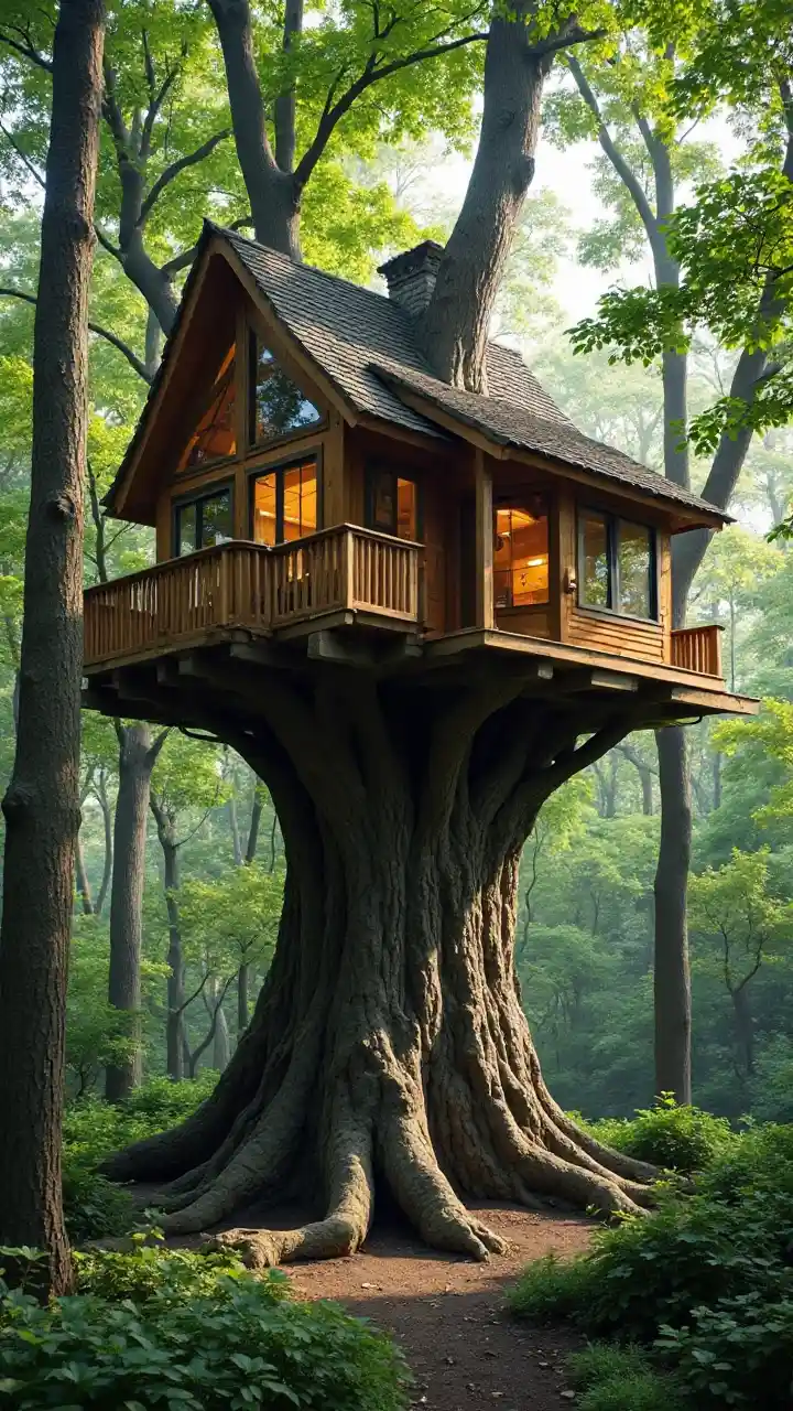 বৃক্ষের ঘর বড় জানালা উর্বর বন