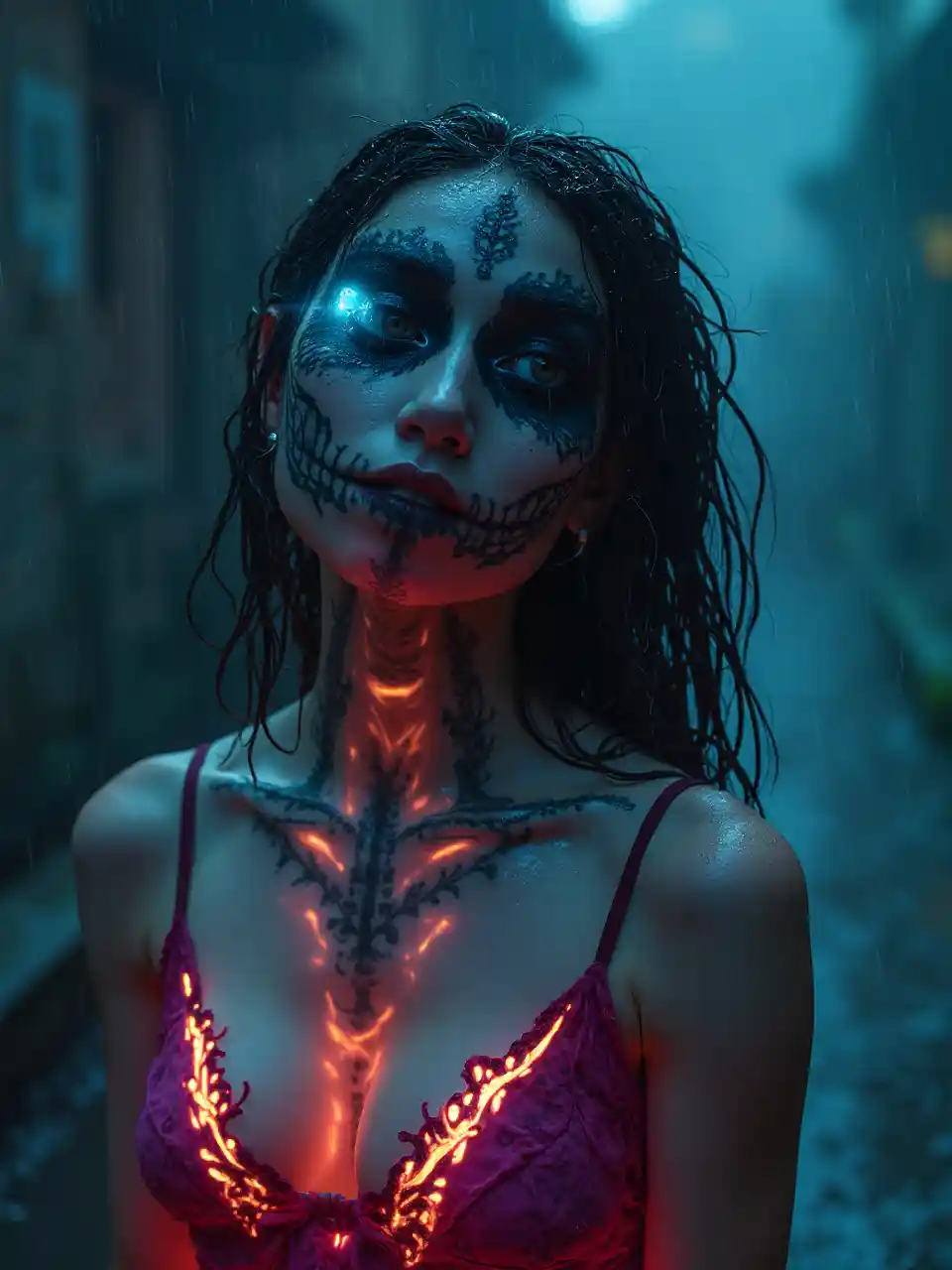 Neon Cyberpunk Oni Girl