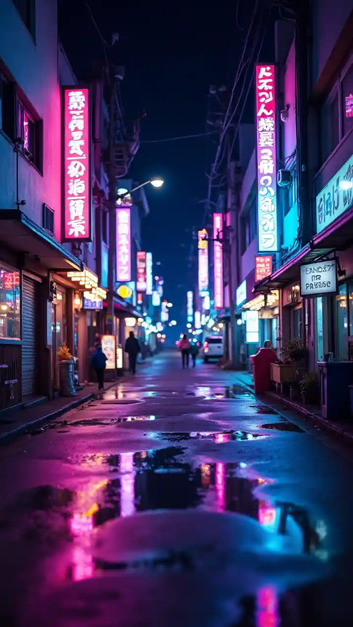 Маленькая Ночная Неонная Улица Токио