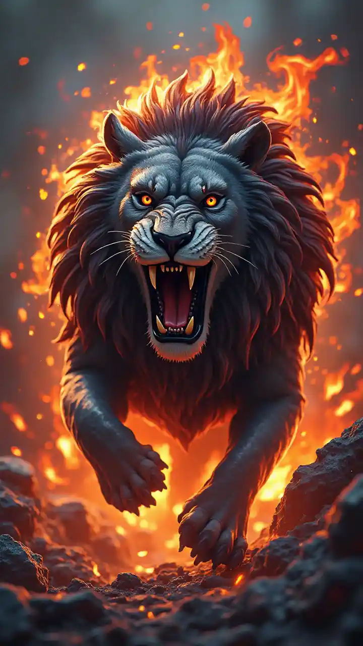 Il fuoco di un leone feroce