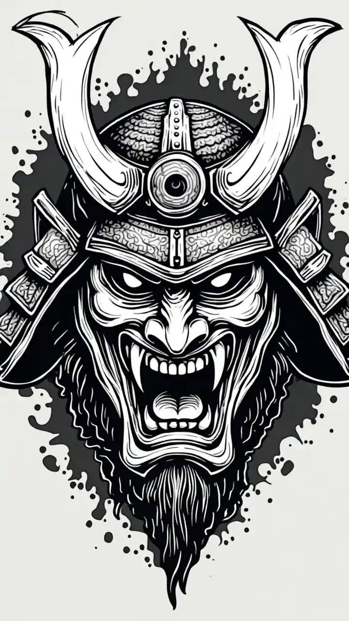 Ilustrasi Topeng Iblis Samurai