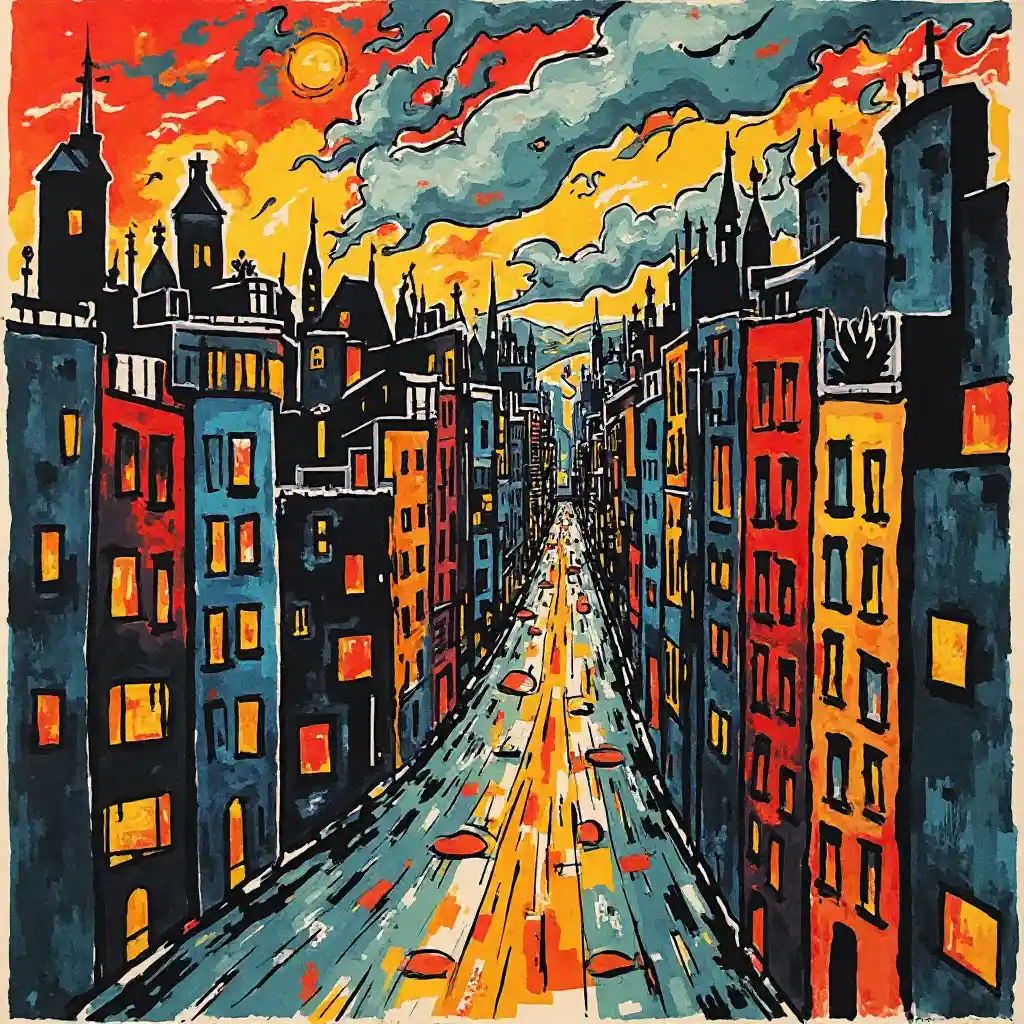 Expressionistisches Stadtbild