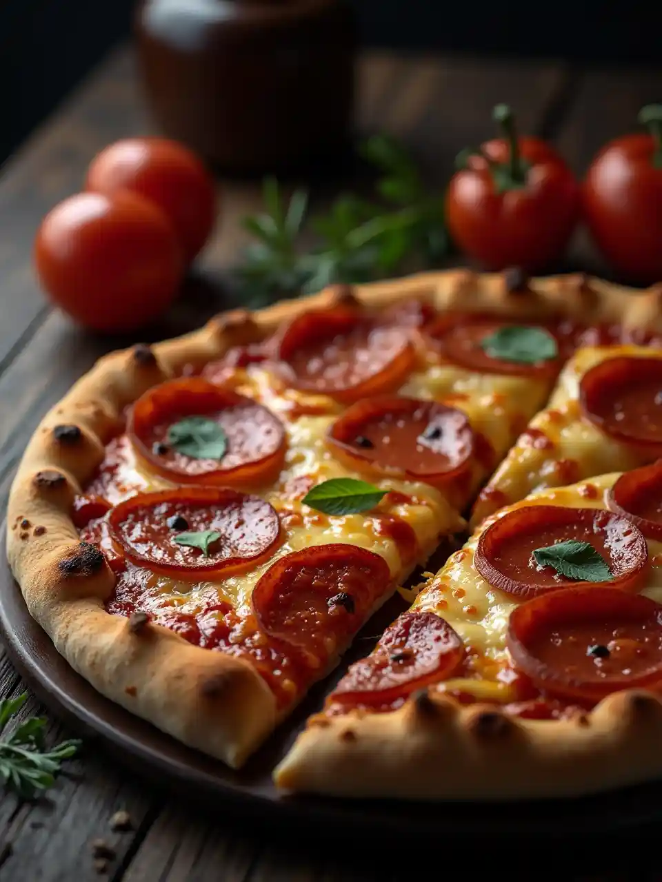 Chụp ảnh bánh pizza tối