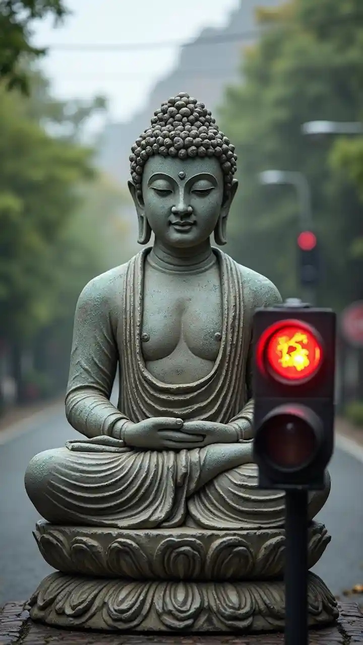 부처 신호등 동상