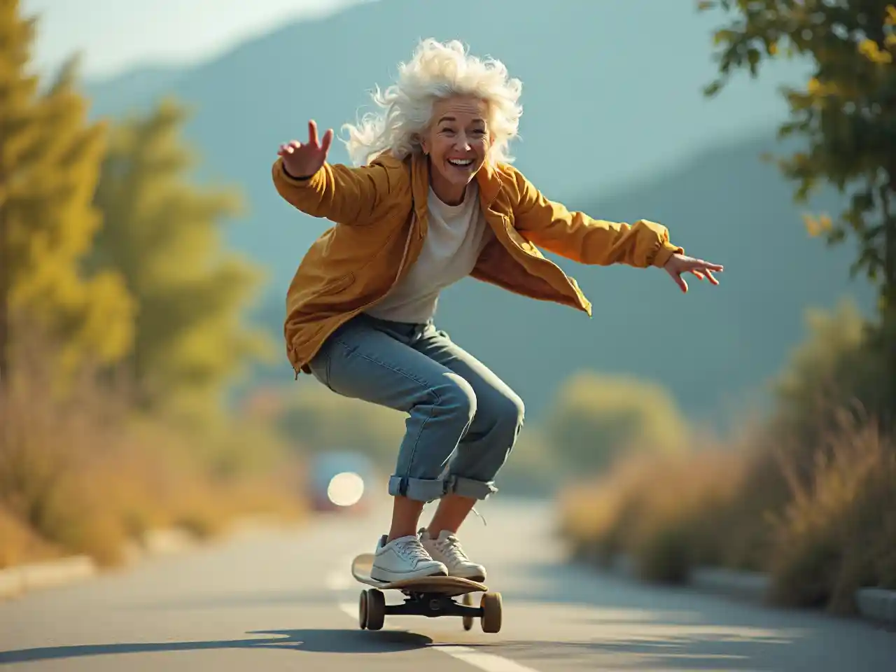 Mzee Mwenye Furaha Anayecheza Skateboard