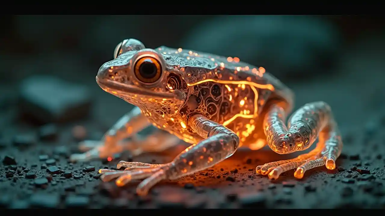 Cyber Frog Glowing Veins Circuits