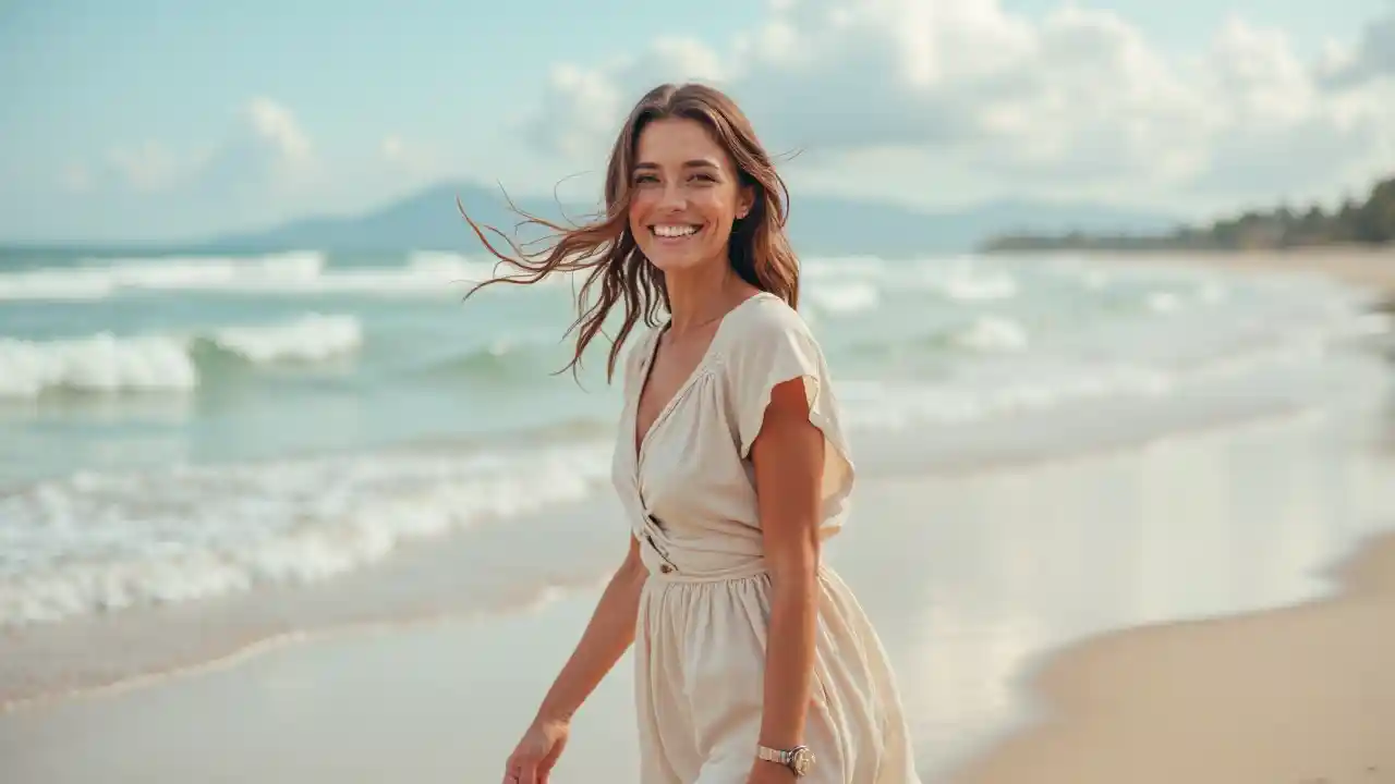 ابتسم امرأة الشاطئ