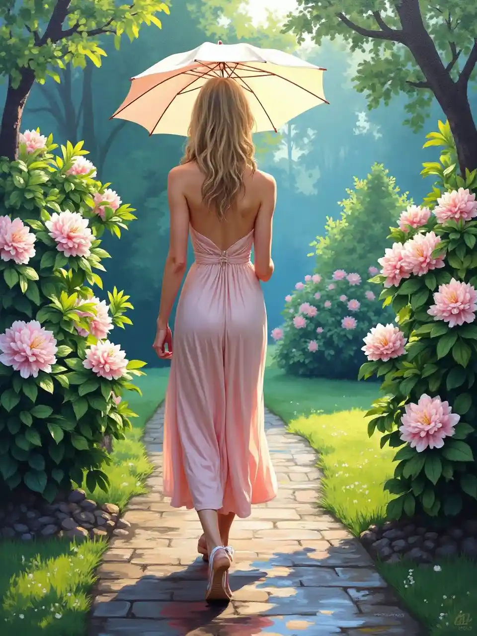 Elegant Umbrella Walk