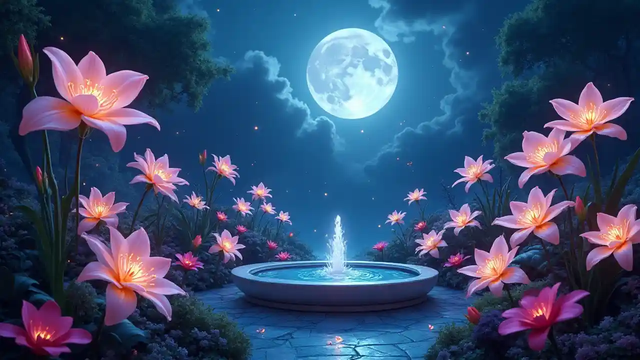 Jardín de flores resplandecientes